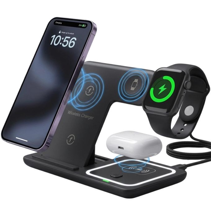 3-in-1 Wireless Charger Foldable Stand, Charging Dock for Phone, Watch and Earbuds